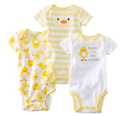 NWT Carters Baby Boy Girl Set of 3 Bodysuites White Yellow Ducks 3 6 9 