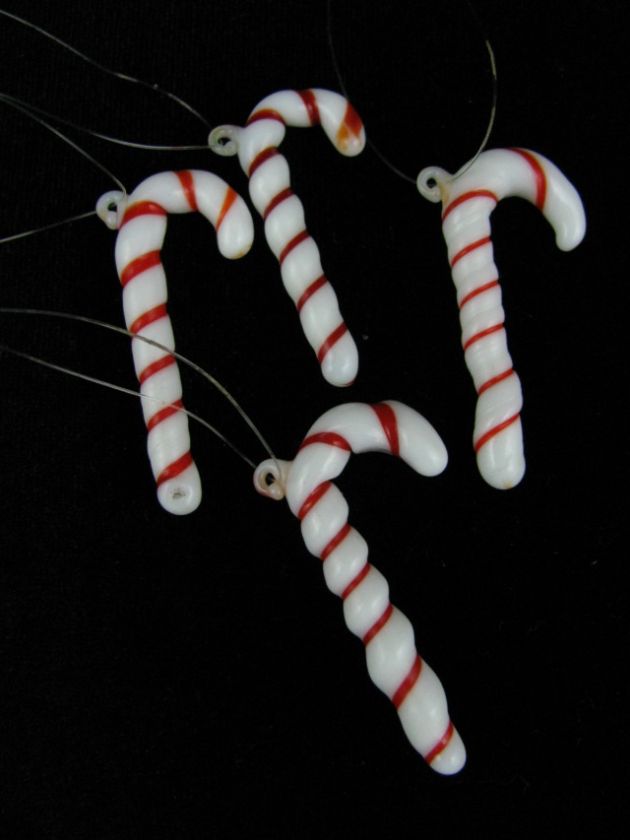   Hand Blown Glass Red White Candy Cane Ornaments Lot of 4 Twisted