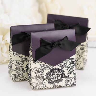 100) Floral Wedding Favor Boxes Wedding Bridal Ivory Eggplant Black 