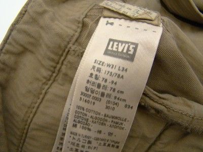 Nwt LVC Levis Vintage Collection Olive Cargo Pants Tag 31 Actual 34 