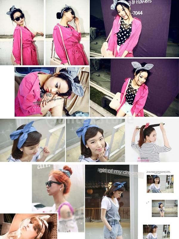 Korea Style Women girl Bunny Rabbit Ear Satin Headband Wire Hair Band 