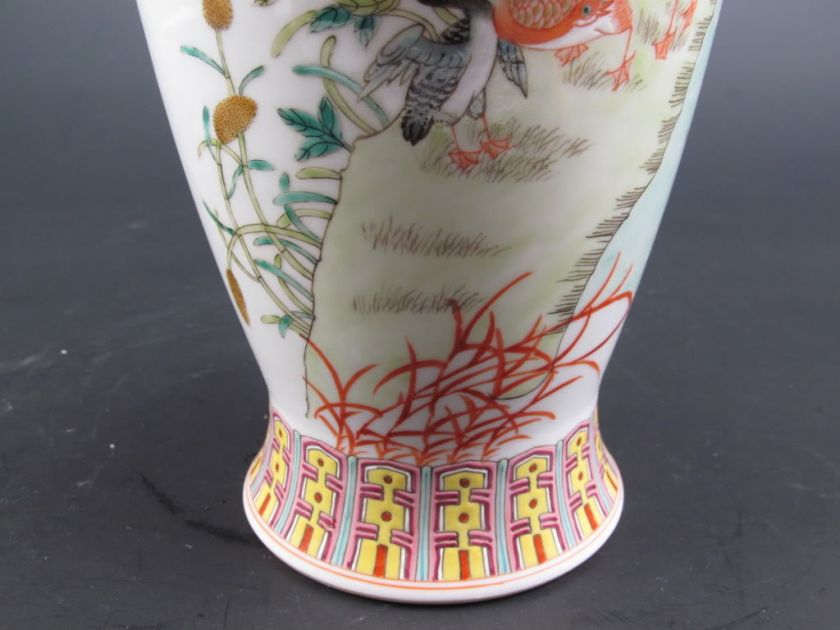 China Rare Famille Rose Porcelain Flowers & Birds Vase  