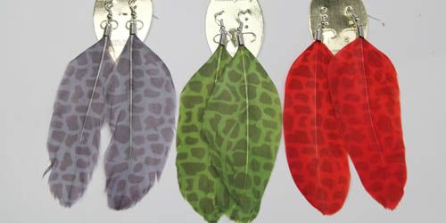 Pairs Leopard Dots Colorful Handmade Feather Dangle Earrings  