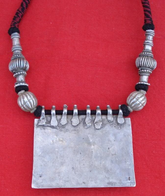 ETHNIC TRIBAL OLD SILVER NECKLACE PENDANT AMULET INDIA  