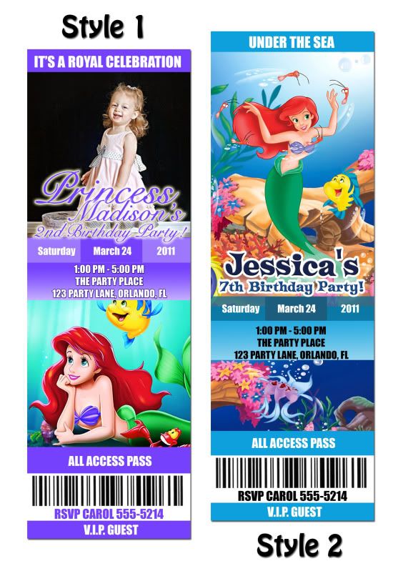 Little Mermaid CUSTOM Birthday Party Invitation Ticket  