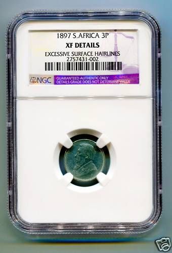 SOUTH AFRICA ZAR NGC GRADED 1897 KRUGER 3 PENCE   XF  