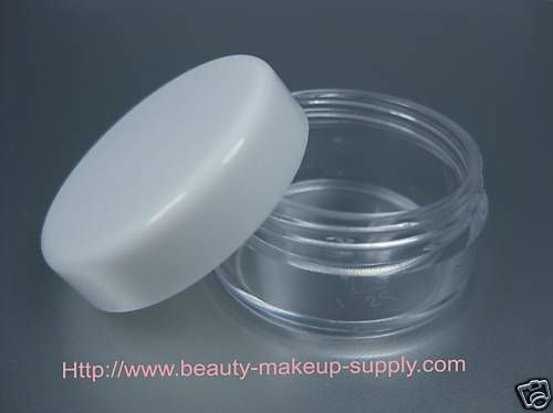 WHOLESALE 200 EMPTY PLASTIC COSMETIC 10 GRAM JARS POT w/ WHITE CAPS 