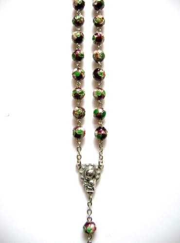 Black Coffee CLOISONNE ROSE BEAD ROSARY CROSS NECKLACE  